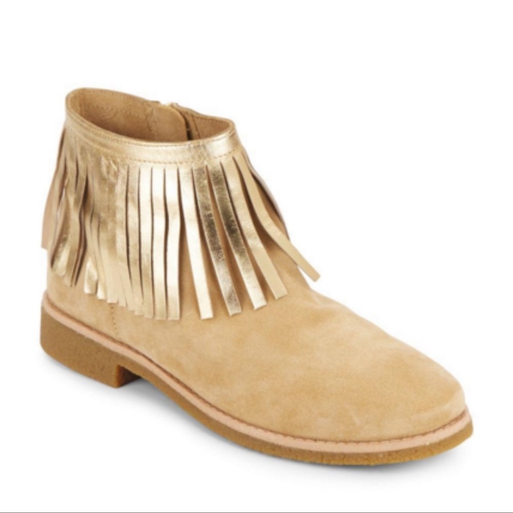 Kate Spade Saks Fifth Gold Fringe Suede Booties - Picture 1 of 13
